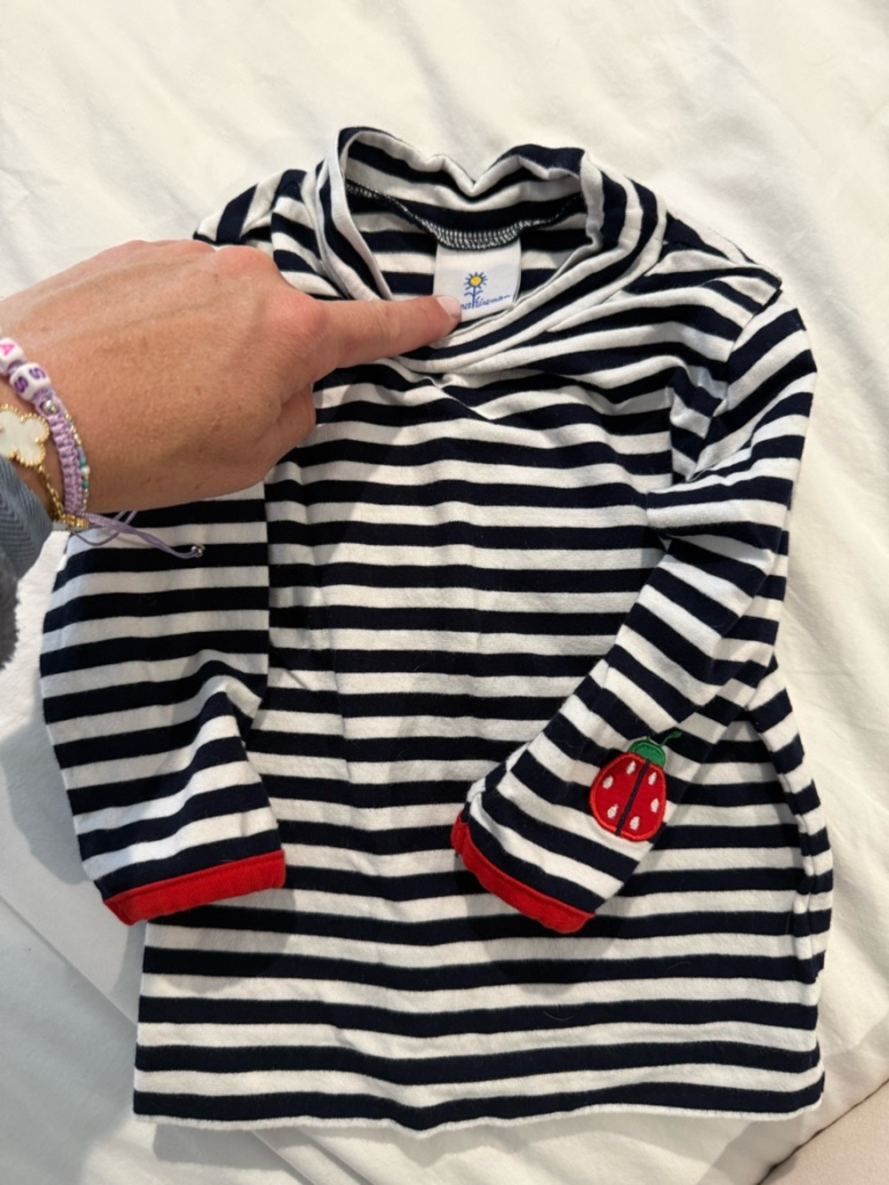 Florence Eiseman Navy & White Striped Long-Sleeve Top with Red Trim
